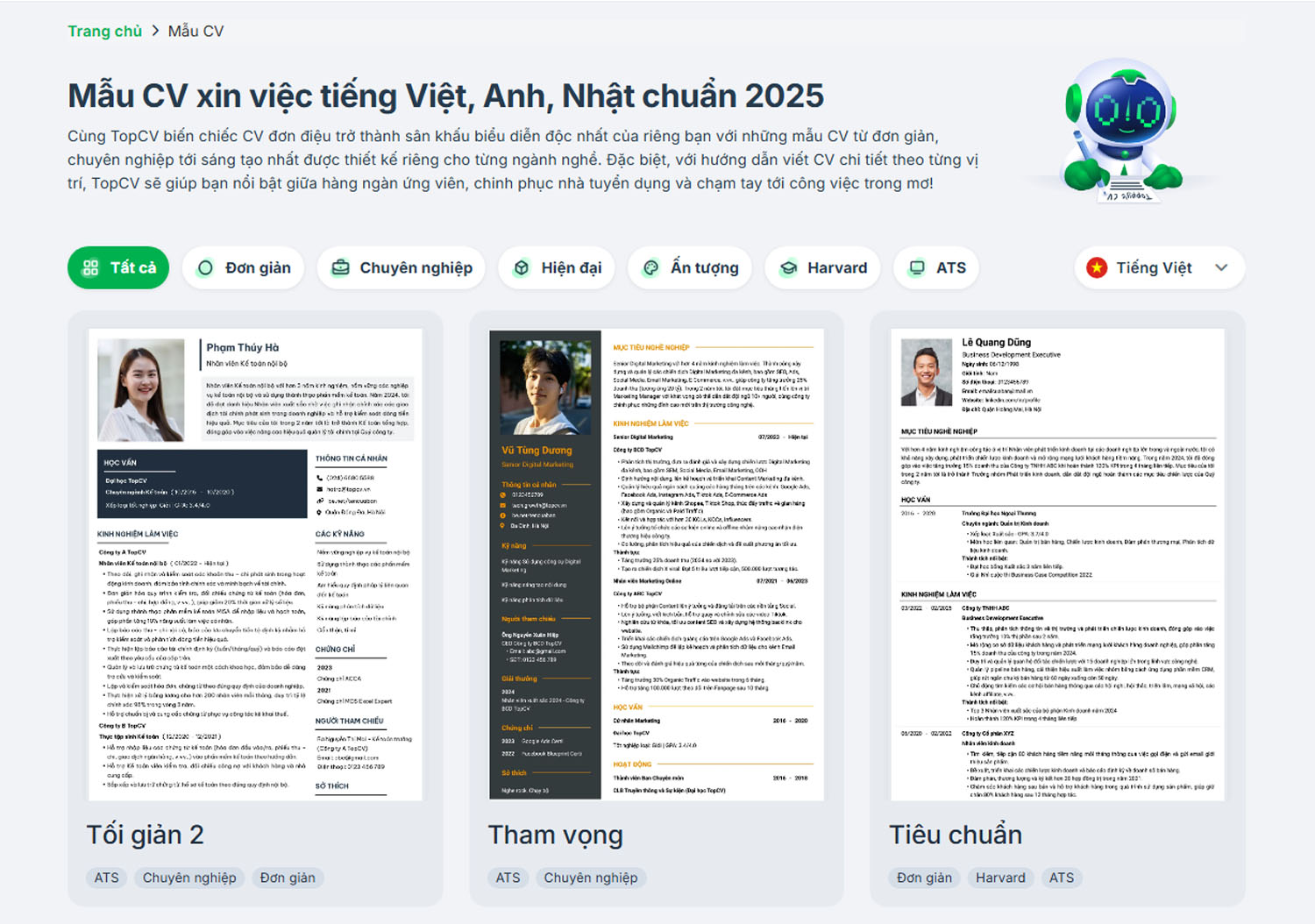 mẫu CV chuẩn, độc, lạ tại TopCV